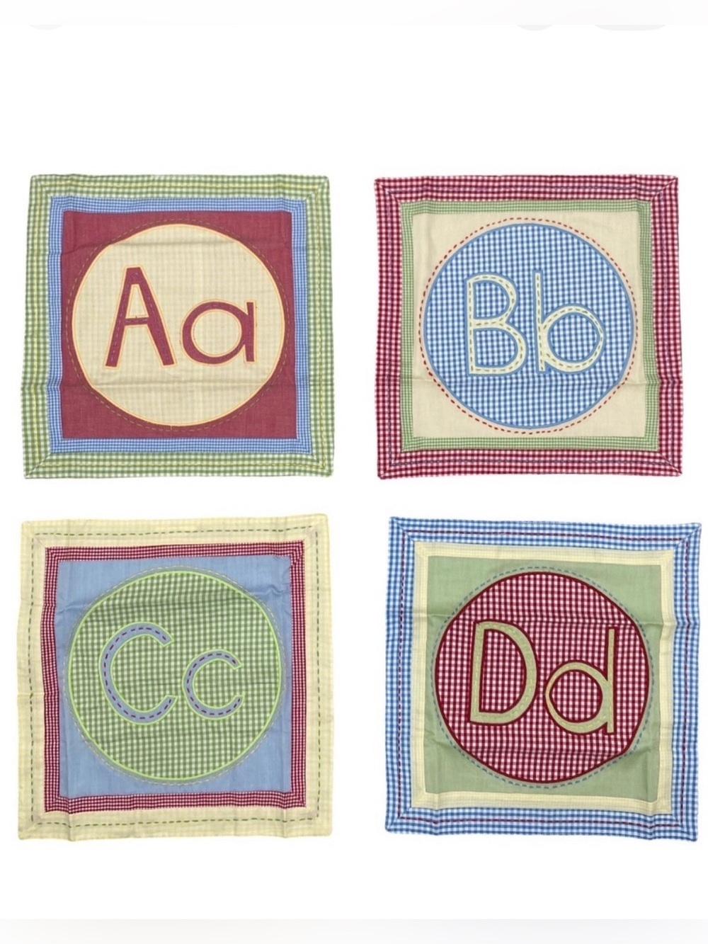 NEW Pottery Barn Kids Gingham Checked A B C D Placemats or Wall Hangings NEW